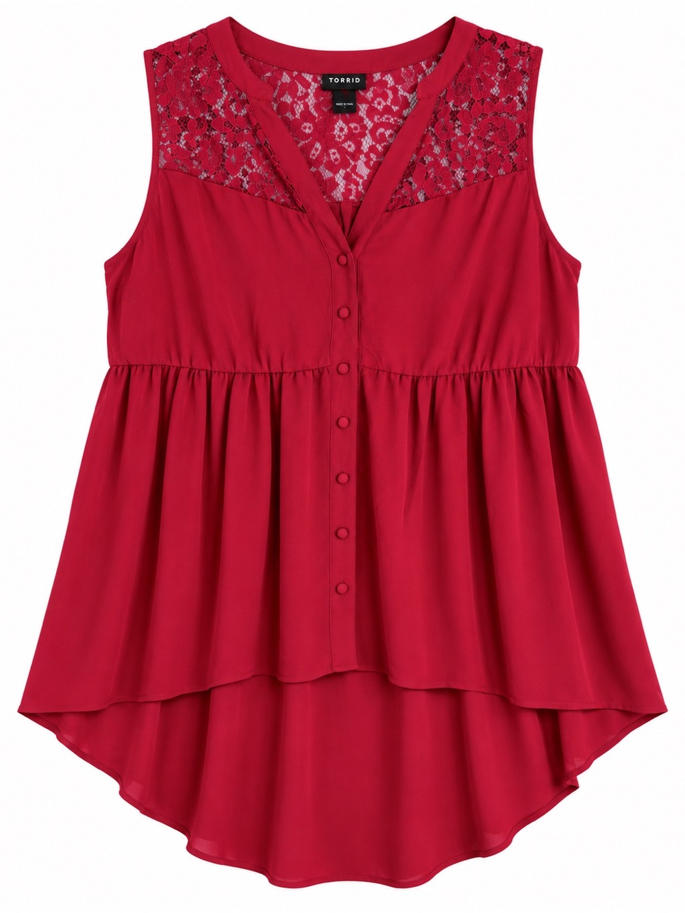 Torrid Red Lace Yoke Button Front Hi-Low Tunic Top – Women’s Size 1